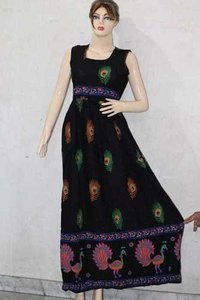 Peacock Printed Rayon Long Maxi Dress