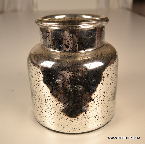 SILVER GLASS FLOWER POT, GLASS CUT DESIGN DECORATIVE FLOWER VASE