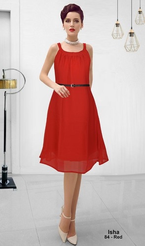 Sleeveless Round Neck Designer Western Dress