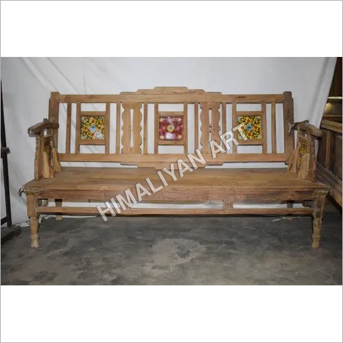 Solid Teak Wooden Bench - 79 cm Height, 150 cm Width | Indian Style Indoor Furniture, Crafted Artwork Design