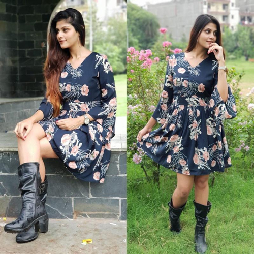 Blue Ladies Crepe Dress