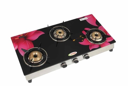 Lpg 3 Burner 322 Glass Segment Digital(Pink Lilly)
