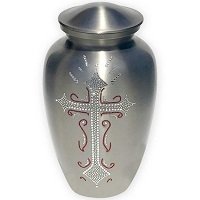 Gray Religious Cross Crystal Cremation Urn