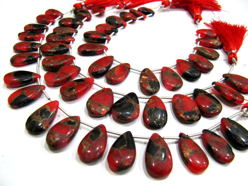 Red Oyster Copper Turquoise Pear Shape Plain Smooth Beads