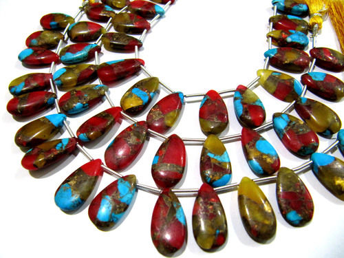 Multi Oyster Copper Turquoise Pear Shape Plain  Beads