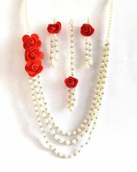 Red Rose Multi strand Flower Jewelry Set
