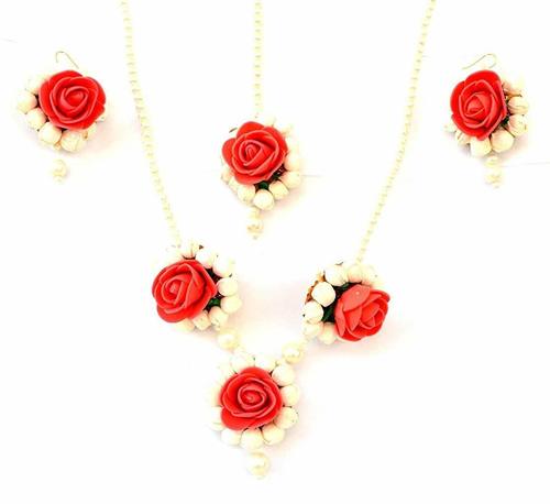 Red Rose Mogra Flower Jewelry Necklace By SHRI AMBIKA UDYOG