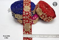 Velvet Border - 9 Cm Width X 9 M Length | Red Velvet With Floral Embroidery For Garment Borders, Craft Projects, Home Decor