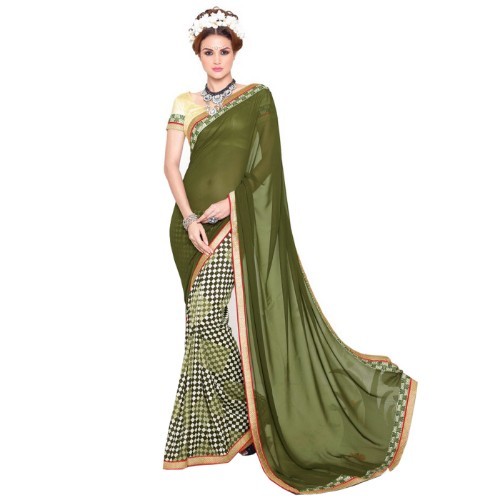 Plain Saree - Georgette Material, Length: 5.5 Mtr, Blouse: 0.8 Mtr | Closure: Laces, Color: All, Pattern: Printed