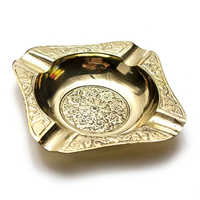 Antique Brass Ashtray - 10x10x2.5 Cms | Floral Design, Bright Polished Finish, Square Shape
