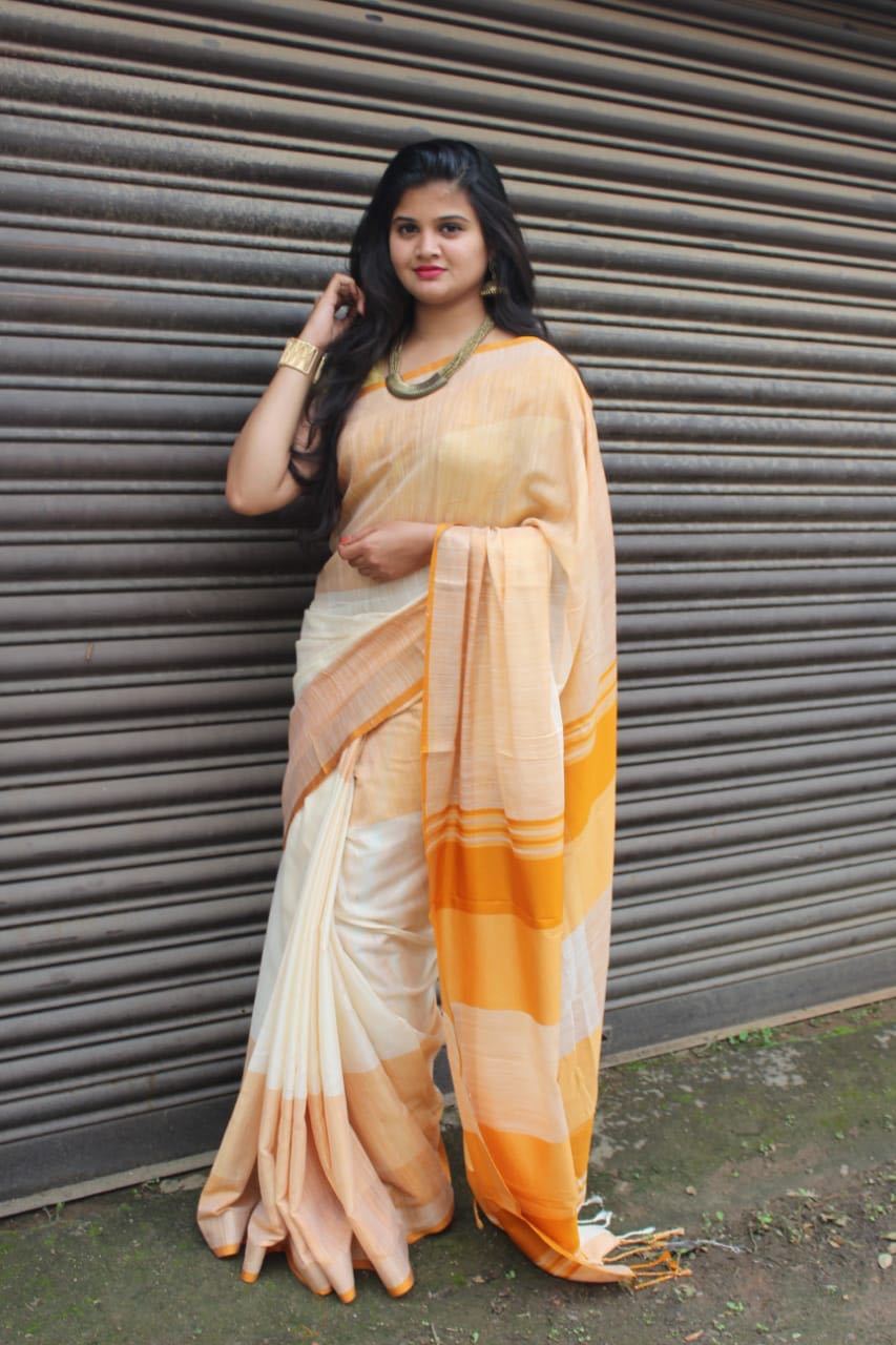 Handwoven Pure Linen Saree