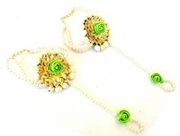 Green Flower Gota Patti Bracelets With Ring For Women