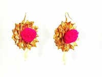 Gota Patti Earrings With Pink Pom Pom For Women & Girls
