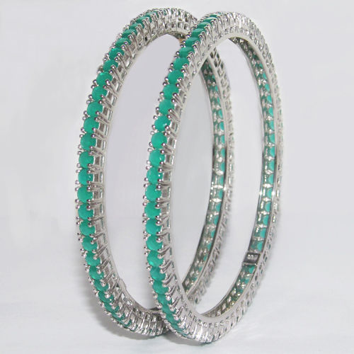 Silver Coloured stone Bangles