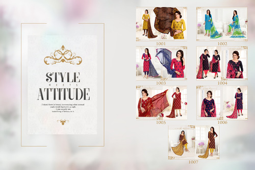Cotton Slub Salwar Suit - 2.25 mtr Top, 2.25 mtr Indo Bottom, Silver Shiffon Dupatta | Mix Color, Printed Pattern, Short Sleeves, Custom Size, Ideal for Rainy Season
