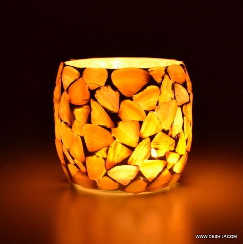 DECORATED SEAP GLASS CANDLE HOLDER