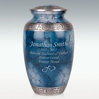 Blue Cremation Urn with Floral Band