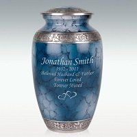 Blue Cremation Urn with Floral Band