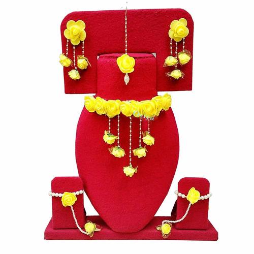 Yellow Color Gota Patti Necklace, Earrings, Haath Paan with Set .