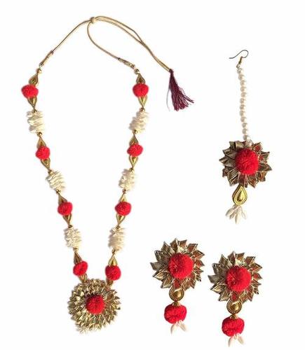 Handmade Red Gotta Patti/ Floral Necklace Jewellery Set By SHRI AMBIKA UDYOG