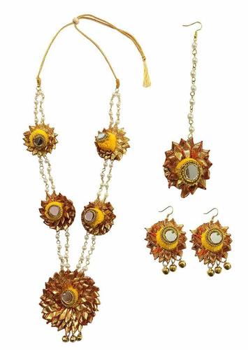 Handmade Yellow Gotta Patti/ Floral Necklace Jewellery Set