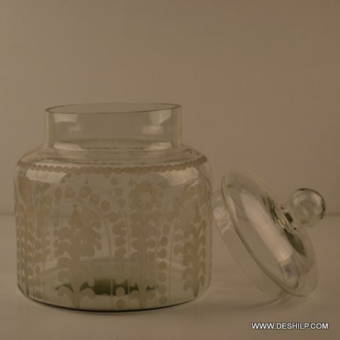 ANTIQUE SHAPE ROUND GLASS  JAR WITH LID