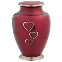 Loving Hearts Red Cremation Urn by Silverlight Urns