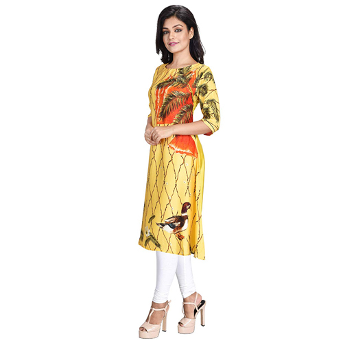 Crepe Digital Printed Kurti - Premium Polyester Comfort with Tafetta Lining, Trendy Casual and Party Wear for Girls