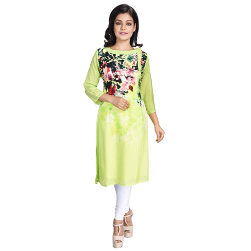Crape Boat Neck Digital Print Kurti - Crepe Fabric, Customizable Length, Breathable Design | Modern Style, Tafetta Lining for Comfort