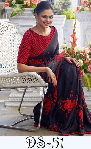 Looking for Latest Sequins Embroidered Velvet Black Saree|SARV144073