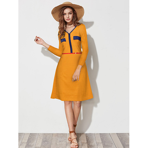 Yellow Ladies Lace Yoke Cutout Skater Dress