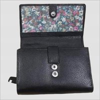 Black Leather Card Holder - Premium Grade Leather, Shiny Finish, Button Closure, Durable Stitching, Sleek Design