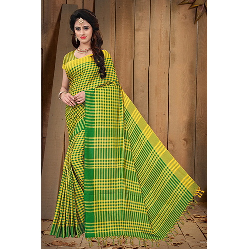 Plain Ladies Green Cotton Saree