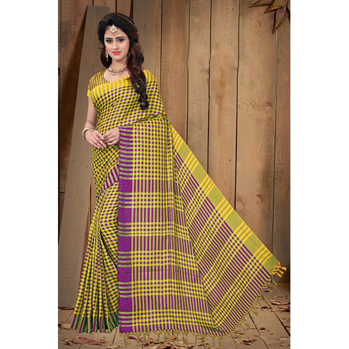 Yellow & Purple Ladies Printed Saree