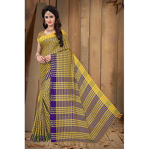 Printed Ladies Yellow Green Cotton Saree