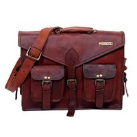Brown V Cut Flap Leather Messenger Bag