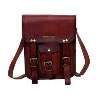 Brass Buckles Leather Messenger Bag - Leather, 20-30 Inch, Brown | Durable Canvas Lining, Cushioned Inner Compartments, 1-year Warranty