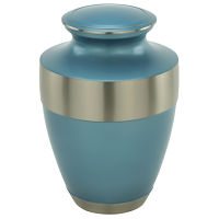 Blue Cremation Urn with Silver Band