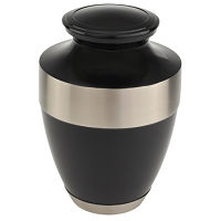 Black Cremation Urn with Silver Band For Ashes