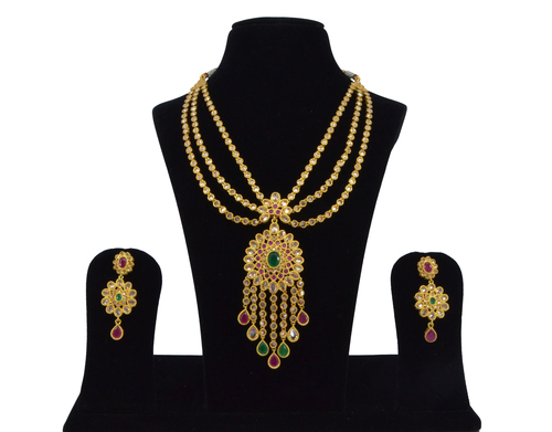 Latest Bollywood Classic Stylish Antique Reverse American Diamond AD Necklace Set - Alloy, Free Size, Ruby Stones, 0.7 cm Thickness | Perfect for Weddings, Engagements, and Parties