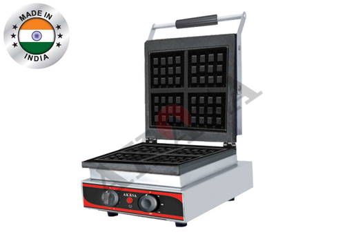 AKASA INDIAN Square Waffle Baker - Stainless Steel, Variable Size, Silver | Non-Stick Surface, Over-Voltage Protection, Fast Even Heating