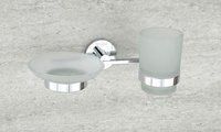 Chrome Plated Glass Soap Dish with Tumbler Holder