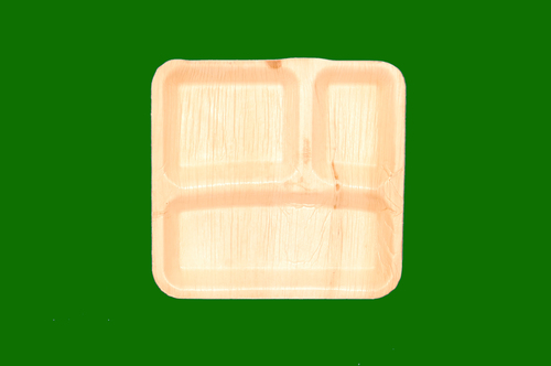 Areca Rectangle Plate 3 Compartment Plate 9.5 x 9