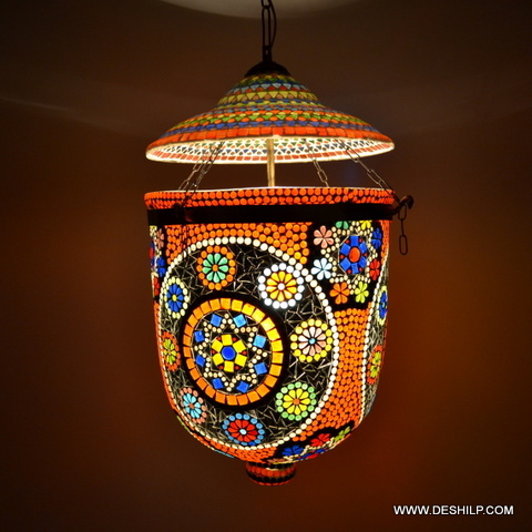MULTI COLORS MOSAIC HANGING LAMP WITH FITTING