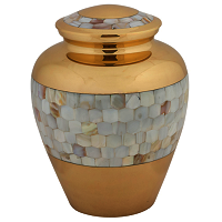 Mother of Pearl Double Band Brass Urn