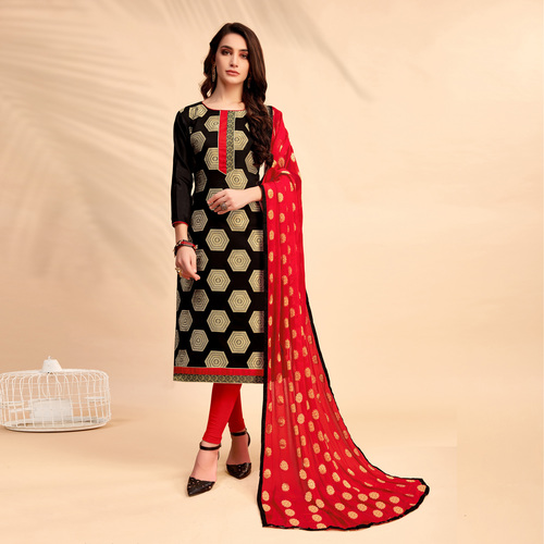 Red And Black Latest Banarasi Silk Salwar Suit