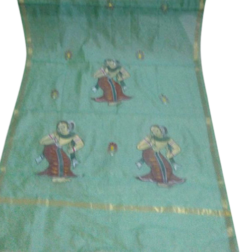Green Hand Painted Cotton Dupatta