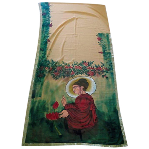 Green Cotton Hand Painted Saree
