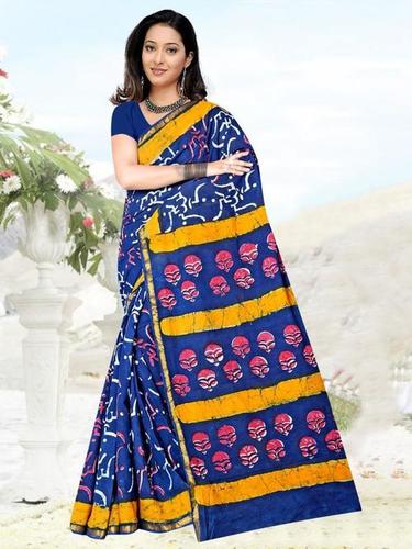 Printed Cotton Saree With Pompom Lace