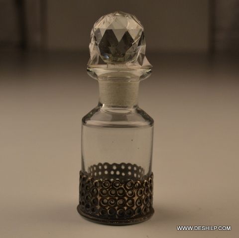 GLASS PERFUME BOTTLE WITH METAL FITTING